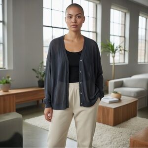 INHABIT Button Down Gray Crew Neck Wool Cardigan Small